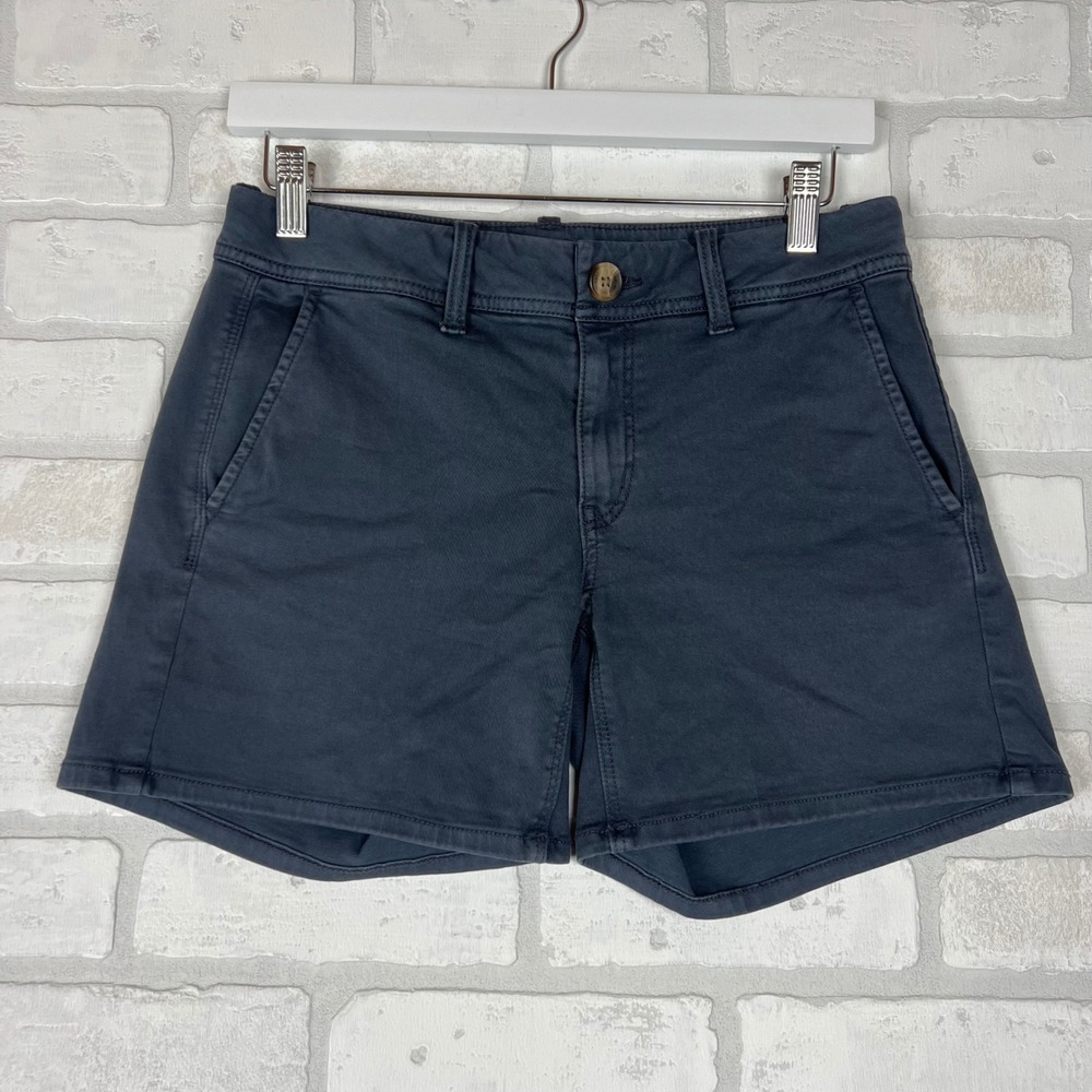 American Eagle Super Stretch X Navy Blue Chino Shorts Women Size 4 Mid Rise